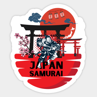 Colorful manga-style Japanese Samurai anime Character design Sticker